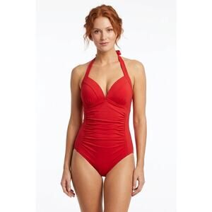 MERONA Women's One-Piece Swimsuit Large Nylon Spandex Polyester Red Summer